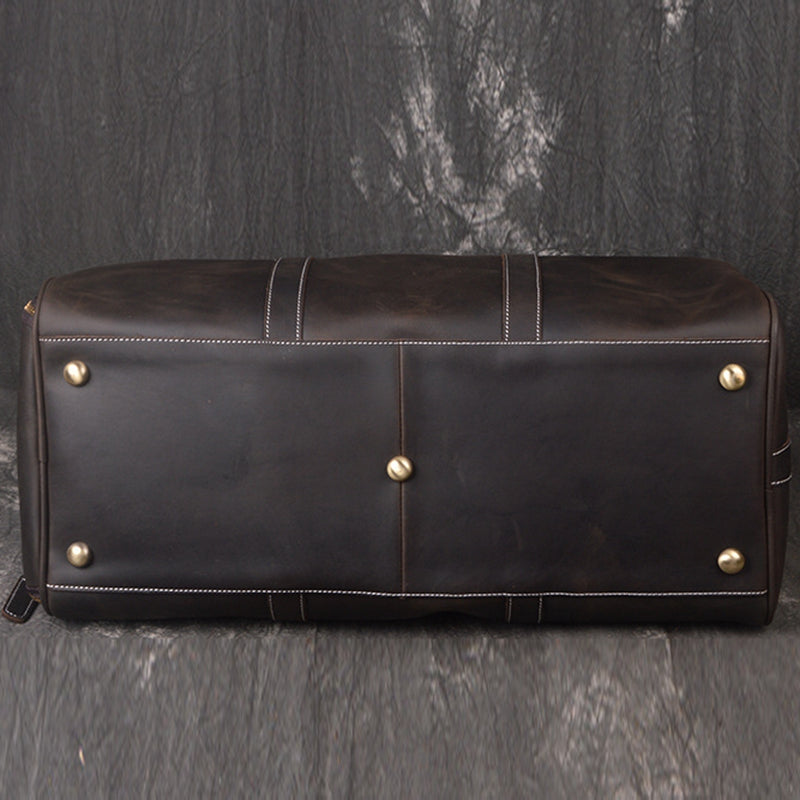 Vintage Full Grain Leather Travel Bag with Shoes Compartment, Large Overnight Travel Duffel for Men