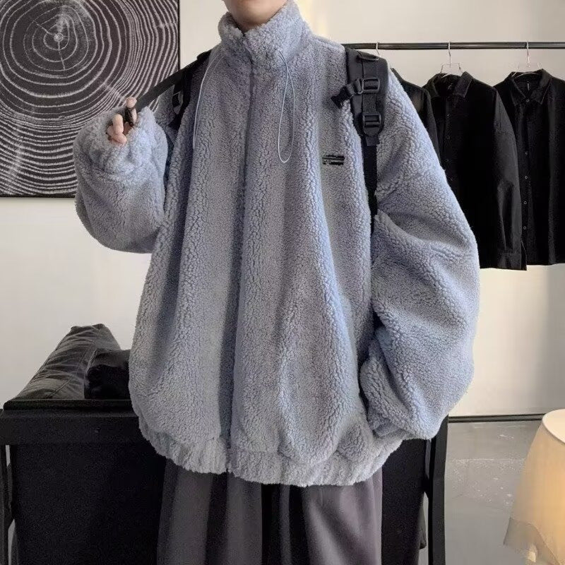 Men's Autumn And Winter Loose Casual Cotton-padded Clothes Fleece-lined Thickening Stand Collar Clothes