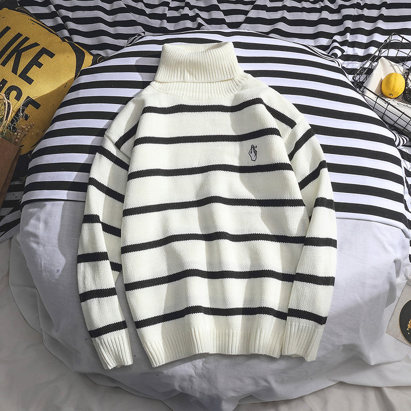 Autumn And Winter Turtleneck Sweaters For Men And Boys Trend All-match Line Clothes Lazy Wind