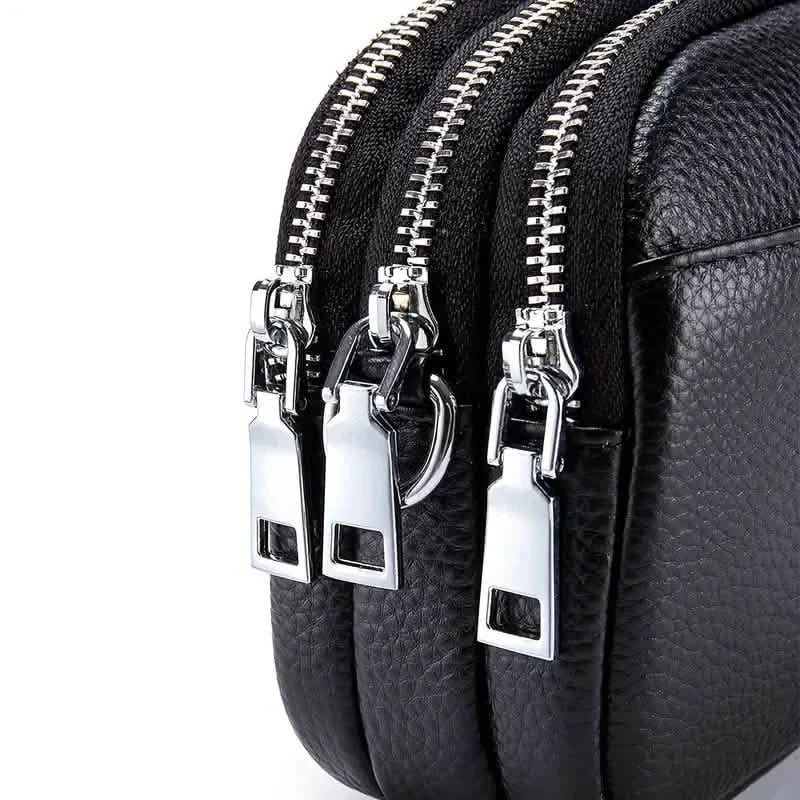 Crossbody Bags for Women Small Genuine Leather Shoulder Purse Cross Body Bag with Triple Top Zipper Adjustable Strap