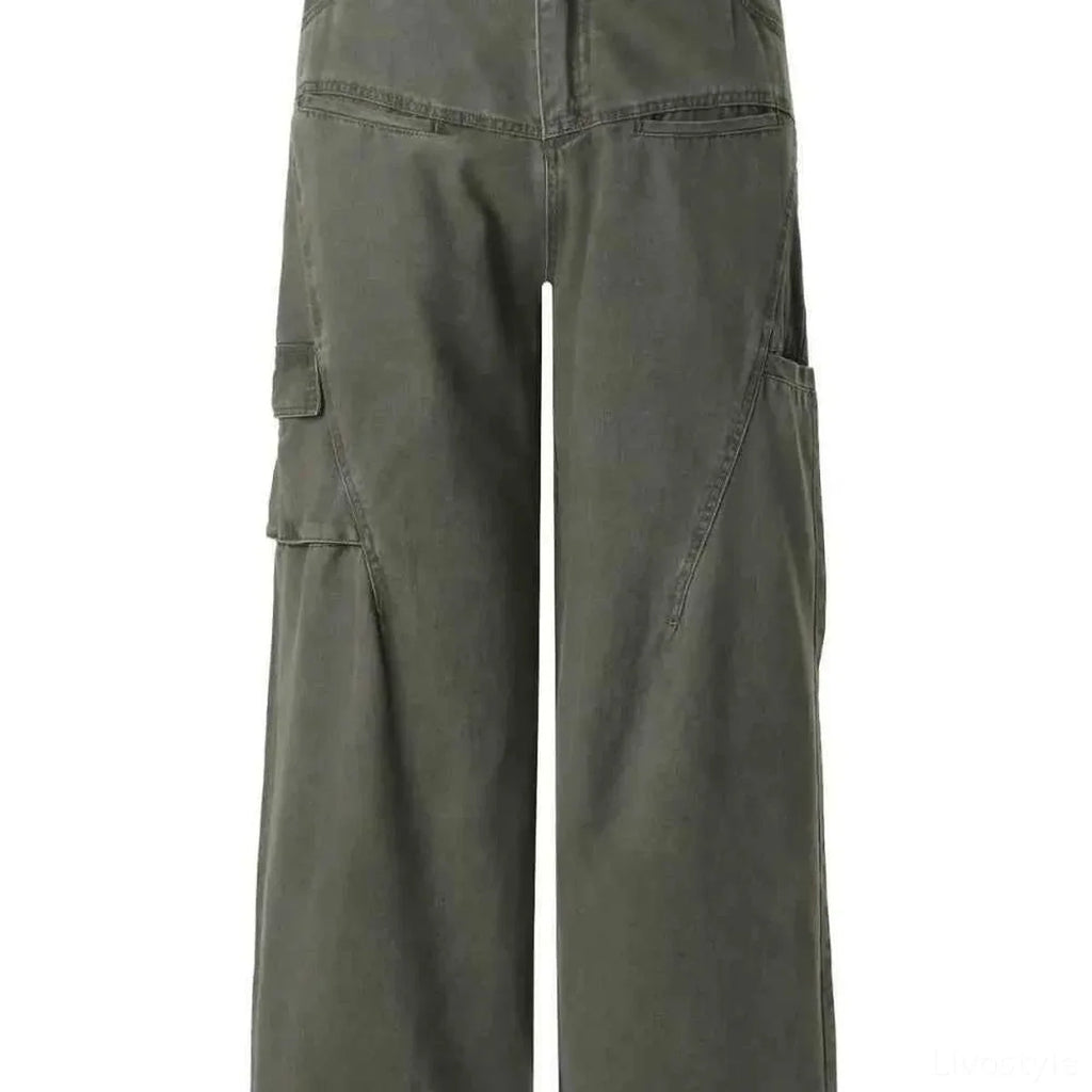 Olive Green Men's Wide Leg Cargo Utility Pants