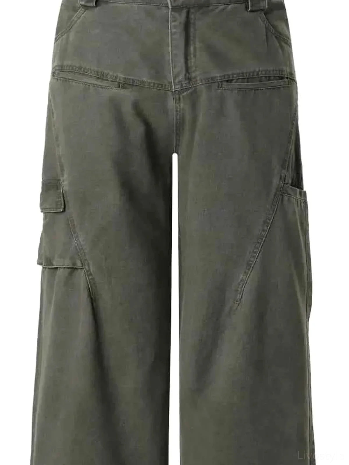 Olive Green Men's Wide Leg Cargo Utility Pants