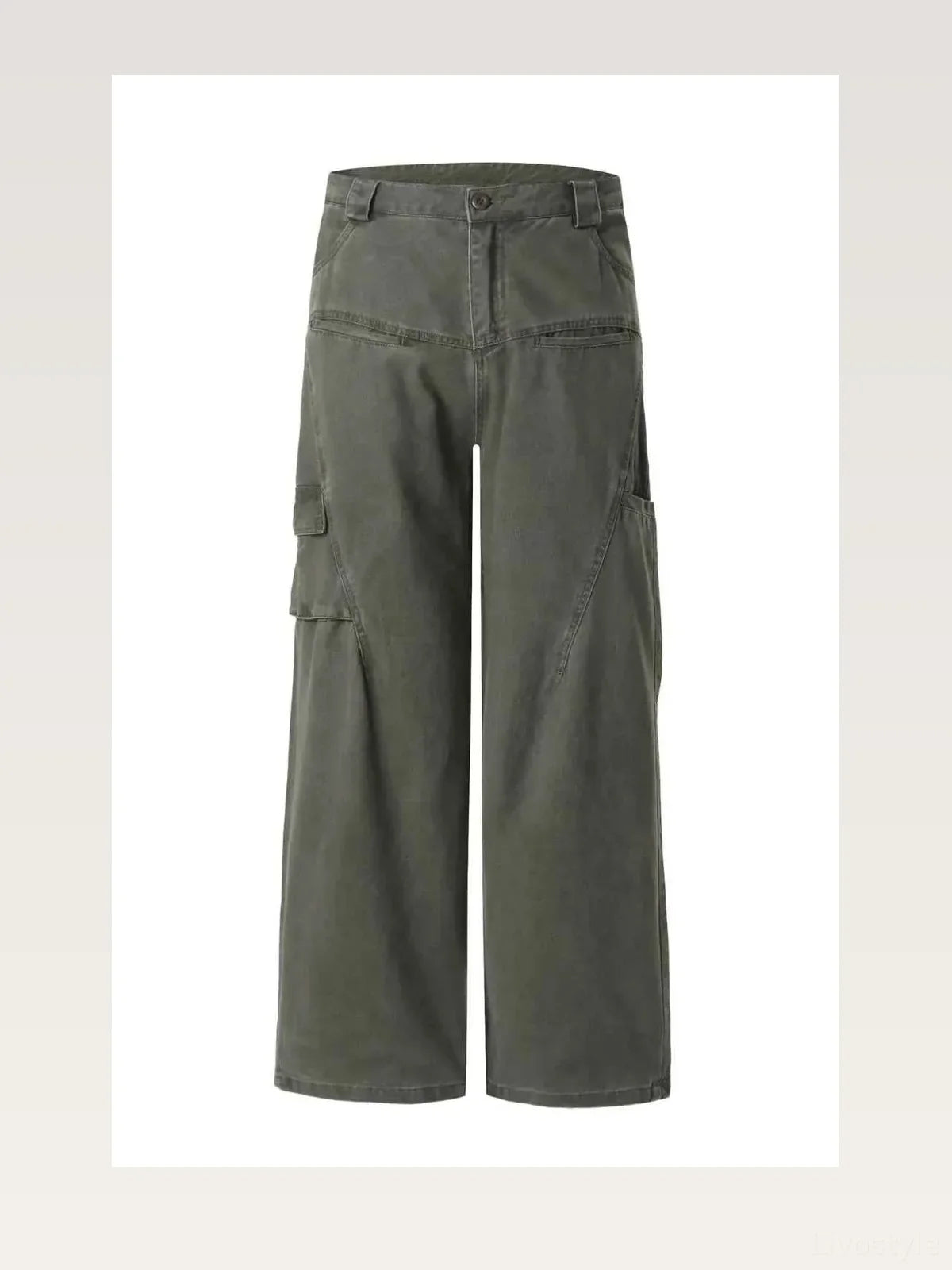 Olive Green Men's Wide Leg Cargo Utility Pants